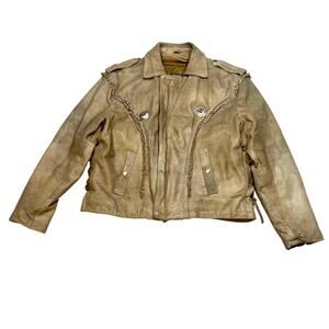 Vintage Barneys Leather Western Fringe Moto Jacket 50 Brown Motorcycle Biker